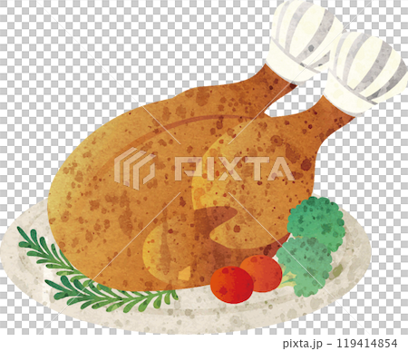 christmas　クリスマス　ローストチキン　パーティ　料理　水彩　手描き　アナログ　イラスト素材 119414854