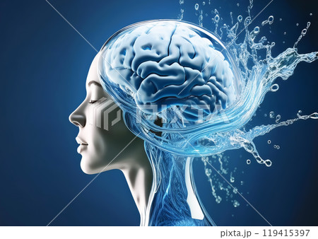 水しぶきを上げる人工知能を搭載した人型ロボット 119415397