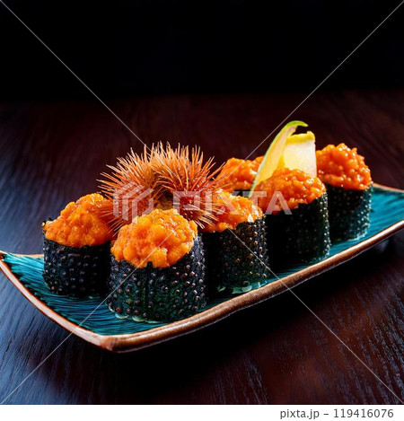 美味しそうなウニの軍艦巻き 119416076