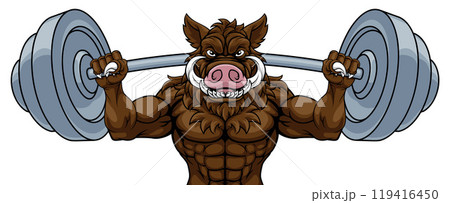 Boar Razorback Hog Weight Lifting Gym Mascot 119416450