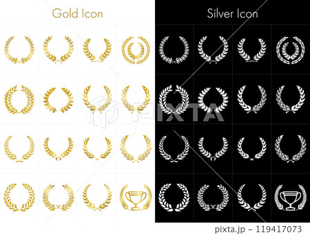 月桂樹、受賞アイコン、シンボル、アワードと表彰のアイコンセット05 119417073