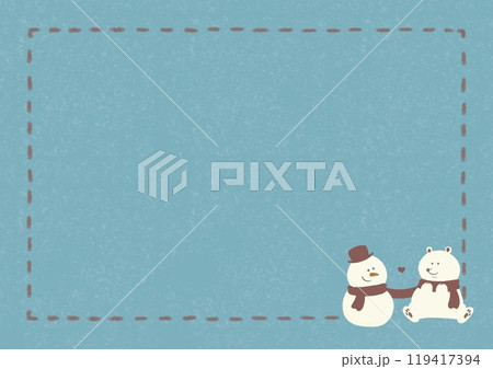 雪だるまとくま 赤ハット 点線フレーム 水色 119417394