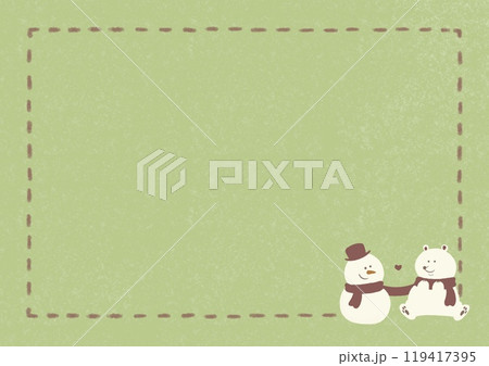 雪だるまとくま 赤ハット 点線フレーム 緑 119417395