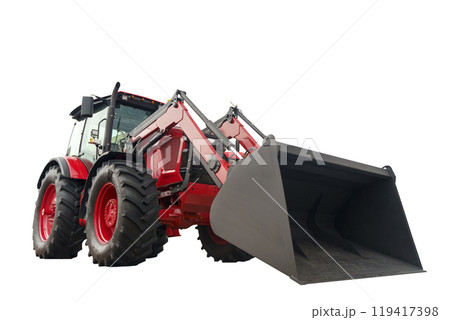 Bulldozer isolate. Construction tractor bulldozer on empty background. Construction machinery and transport Bulldozer isolate. Construction tractor bulldozer on empty background. Construction machinery and transport 119417398