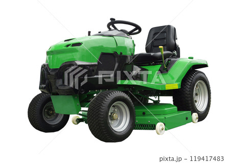 Lawn mower isolate on empty background. Garden equipment for farm and grass and lawn cutting Lawn mower isolate on empty background. Garden equipment for farm and grass and lawn cutting 119417483