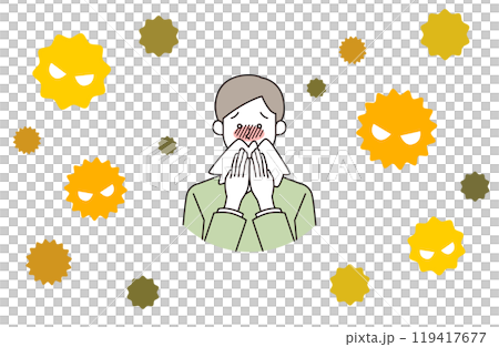 Illustration of a man with hay fever (transparent background/white background) Illustration of a man with hay fever (transparent background/white background) 119417677