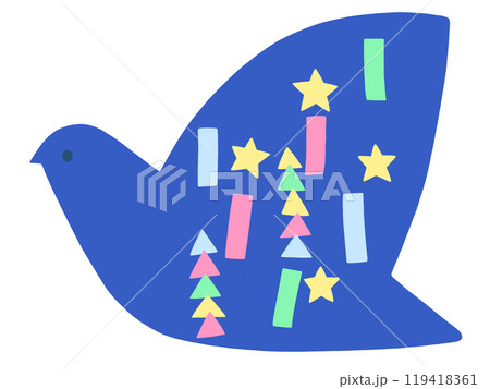 七夕飾りの模様のある青い鳥 119418361