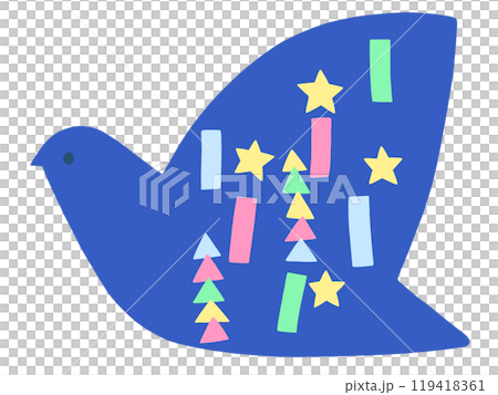 七夕飾りの模様のある青い鳥 119418361