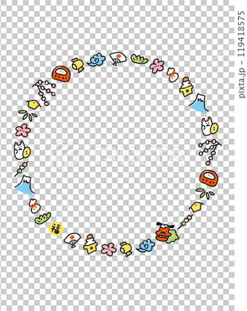 Hand-drawn New Year's cute character Japanese style frame circular Hand-drawn New Year's cute character Japanese style frame circular 119418575