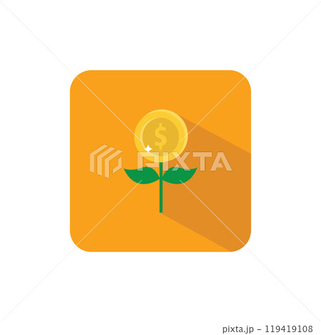 Gold coin flower and leaf icon Gold coin flower and leaf icon 119419108