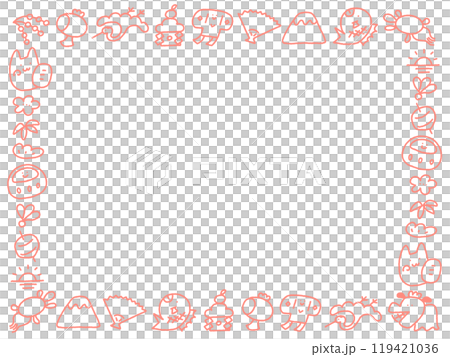 手描きの正月の可愛いフレーム 四角 赤 手描きの正月の可愛いフレーム 四角 赤 119421036