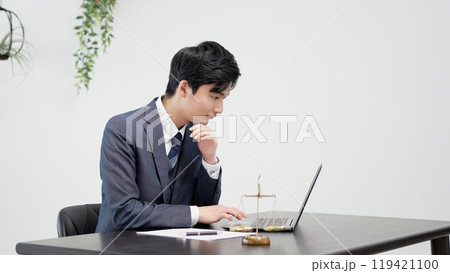 パソコンで調査をするビジネスマン パソコンで調査をするビジネスマン 119421100