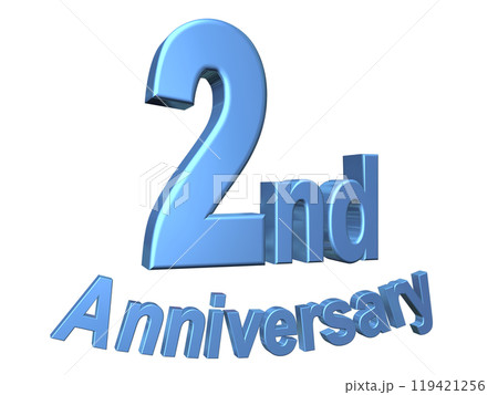 3DCG文字「2nd Anniversary/2周年」ブルー,青 119421256