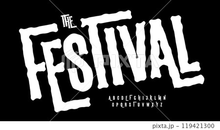 Rebelious impuctful font, rough bold letters, punk fest font for alternative music festival, rock concert dynamic poster, distorted headline, wild striking lettering. Vector typeset 119421300