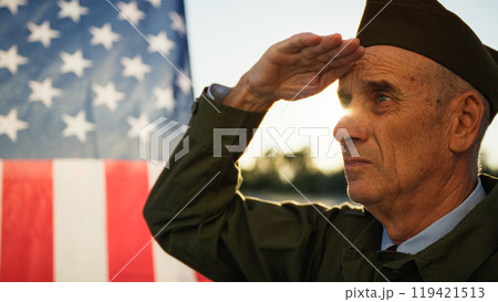 Sun Shining On The Soldier Honoring The Flag 119421513