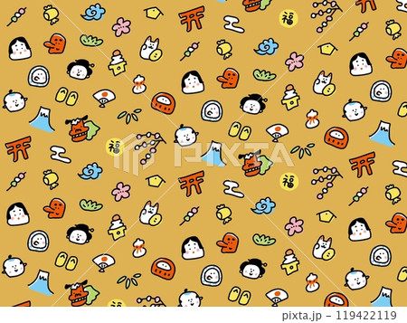 手書きの可愛い日本と正月のイメージ背景　壁紙　　 119422119