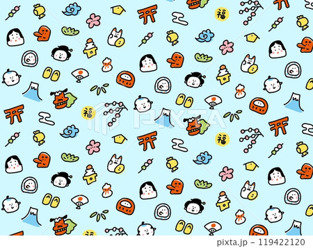 手書きの可愛い日本と正月のイメージ背景　壁紙　　 119422120