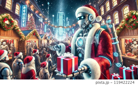未来のクリスマスマーケットとロボットサンタ 未来のクリスマスマーケットとロボットサンタ 119422224