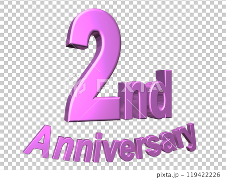 3DCG text "2nd Anniversary" in purple, pink 3DCG text "2nd Anniversary" in purple, pink 119422226