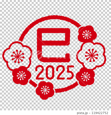 Snake Year lettering and plum blossom frame, vermilion stamp style, 2025 Snake Year lettering and plum blossom frame, vermilion stamp style, 2025 119422752
