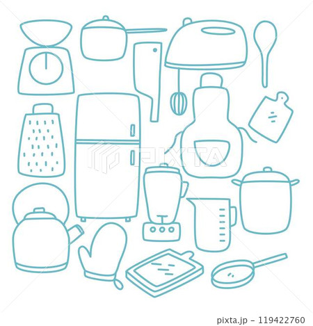 Cute kitchen utensils doodle sticker set 119422760