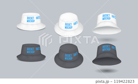 Bucket hats with branding areas realistic illustration set 119422823