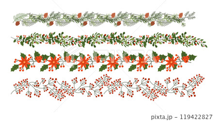 Festive Christmas garlands flat color vector objects set Festive Christmas garlands flat color vector objects set 119422827