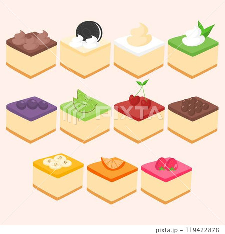 Cheesecake types, with fruits and cream Cheesecake types, with fruits and cream 119422878