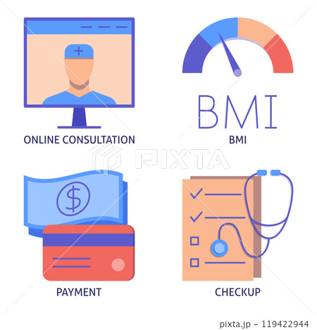 Doctor consultation flat icon set Doctor consultation flat icon set 119422944