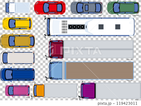 上から見たいろいろな車種の自動車イラストセット 上から見たいろいろな車種の自動車イラストセット 119423011