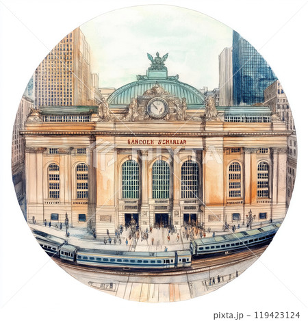Grand Central Terminal. Grand Central Terminal hand-drawn comic illustration. Vector doodle style cartoon illustration 119423124