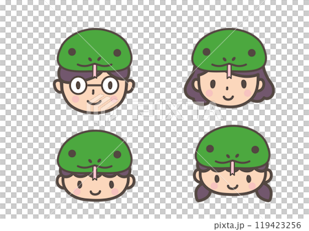 Illustration of a family wearing snake hats (faces only) Illustration of a family wearing snake hats (faces only) 119423256