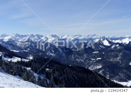 Mountain panorama from Wallberg mountain, Bavaria, Germany Mountain panorama from Wallberg mountain, Bavaria, Germany 119424347