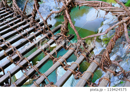 祖谷のかずら橋を渡る　足元の風景　徳島県 119424575