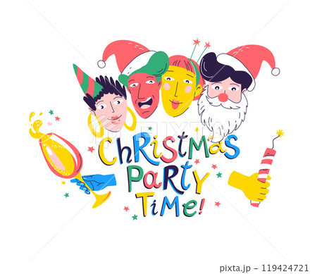 Colorful Christmas Party Time Festive Cartoon Celebration Colorful Christmas Party Time Festive Cartoon Celebration 119424721
