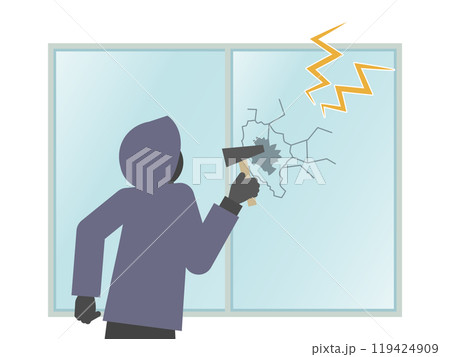 ハンマーで窓を割る泥棒のイラスト	 119424909