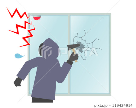 警報のアラーム音がなって驚いて焦る泥棒のイラスト 警報のアラーム音がなって驚いて焦る泥棒のイラスト 119424914