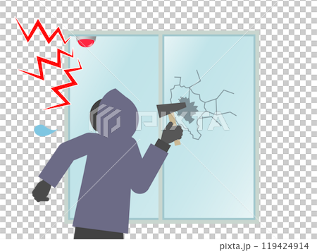 警報のアラーム音がなって驚いて焦る泥棒のイラスト 警報のアラーム音がなって驚いて焦る泥棒のイラスト 119424914