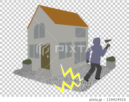 Illustration of a thief stepping on loud security gravel Illustration of a thief stepping on loud security gravel 119424918