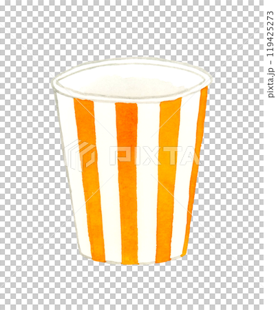 橘色條紋紙杯餐具及家用品手繪水彩插圖 119425273
