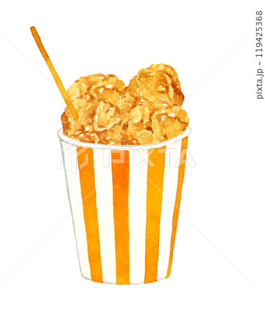 カップに入った鶏の唐揚げ　料理・食べ物の手描き水彩イラスト素材 119425368