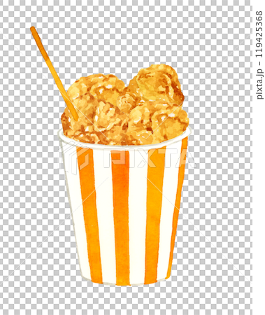 カップに入った鶏の唐揚げ　料理・食べ物の手描き水彩イラスト素材 119425368
