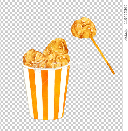 杯子裡的炸雞 手繪水彩插畫材料烹飪和食物 119425369