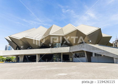 Building view of the Taipei Music Center in Taiwan. It's a professional pop music performance venue, exhibition hall, and industrial area in Taipei City. 119426115