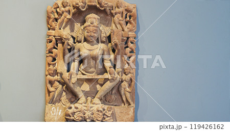 Ancient Stone Bas-relief Of Brahmani Or Brahmi, Is One Of Seven Hindu Mother Goddesses Known As Sapta Matrikas. She Is An Aspect Of Adi Shakti, Possessing rajas Guna And Is Therefore Source Of Brahma 119426162