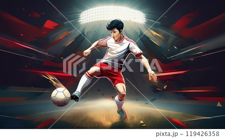 シュートを打つサッカー少年 119426358