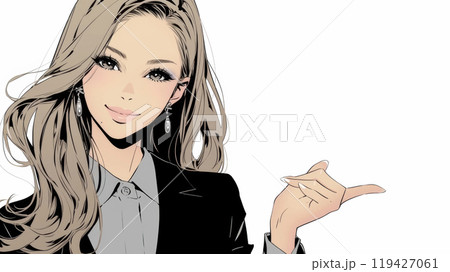 指差して案内する美しいビジネスウーマン 指差して案内する美しいビジネスウーマン 119427061