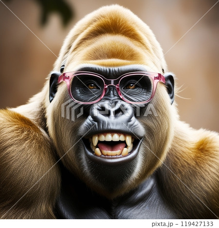 ピンクのメガネをかけたゴリラ 119427133