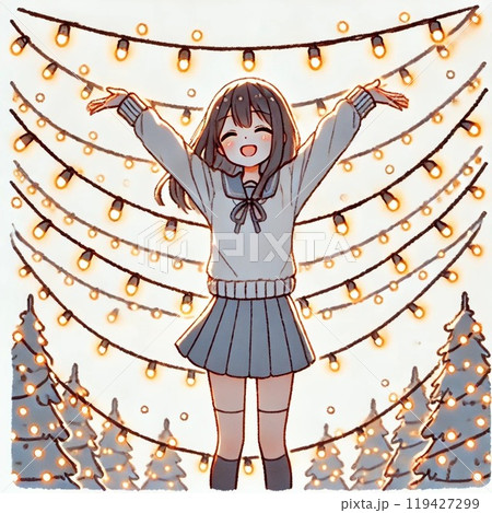 金色に輝くクリスマスツリーのライトアップ 119427299