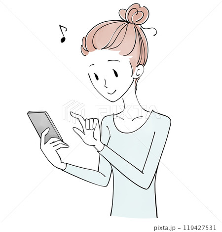 スマホを楽しそうに操作する女性 119427531